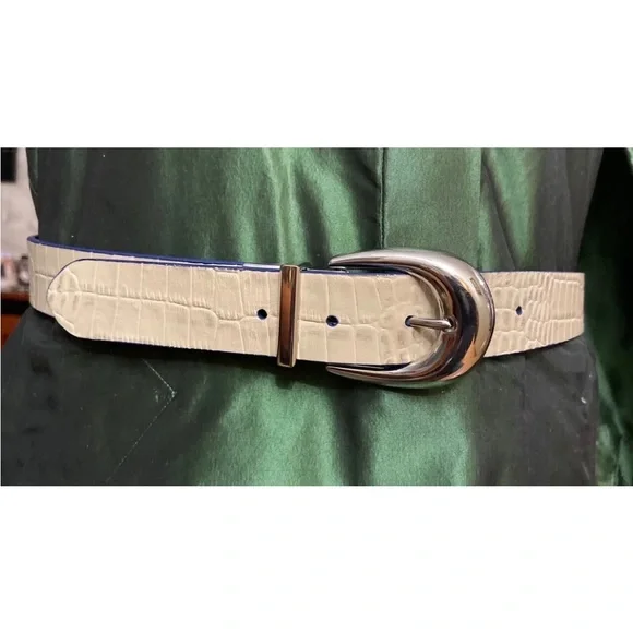New Lauren Ralph Lauren Blue White Leather Silver Buckle  display picture 1